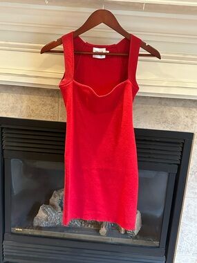 Hello Molly Red Sweetheart Neck Knit Mini Dress
